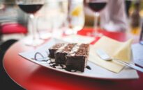 Sweet Yummy Chocolate Cake in the Morning with a Tea Sweet Yummy Chocolate Cake in the Morning with a Tea