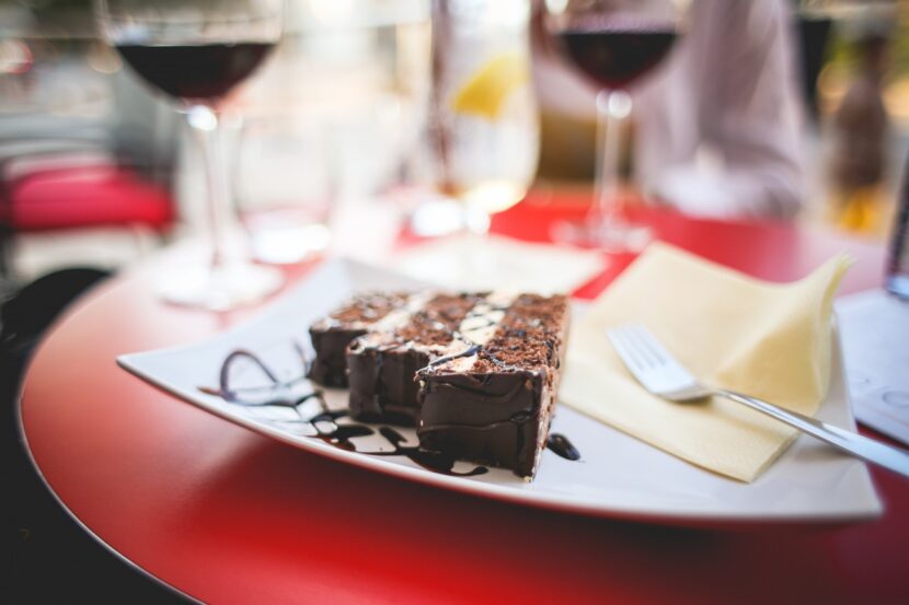 Sweet Yummy Chocolate Cake in the Morning with a Tea